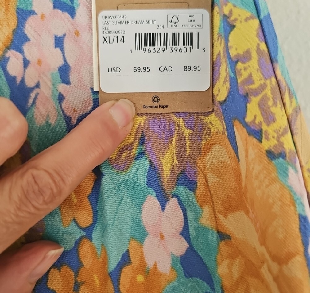 Billabong Summer Floral Viscose Midi Skirt in Blue and Mustard - Picture 12 of 13
